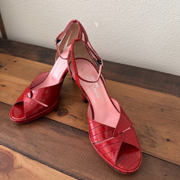 VTG Couture Donald J Pliner Leather Ankle Heels 8.5 Alligator officecore y2k 90s - Picture 3 of 14